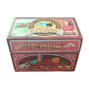 Vintage Hillshire Farm Tin Recipe Box 50 Years Commemorative 1984 Country Farm